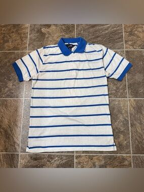 Vintage Stats 80’s Blue White Striped Polo Shirt Medium 70’s 80’s
